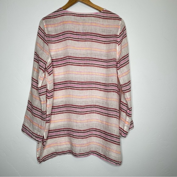 St Tropez West Linen Button-Up Tunic Blouse Top Roll Tab Sleeves XL Resortwear - Picture 2 of 15